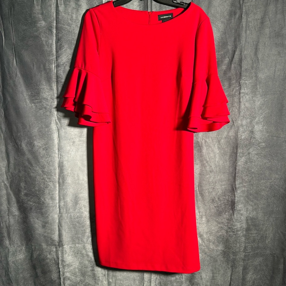 Liz Clayborn Red Casual Dress mid length sleeves.